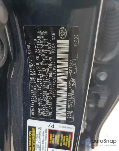 2017 Toyota Camry Le from USA, damaged, VIN 4T1BF1FK7HU428377
